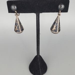 Vintage Siam Sterling Nielloware Cylinder Sliding Spring Earrings